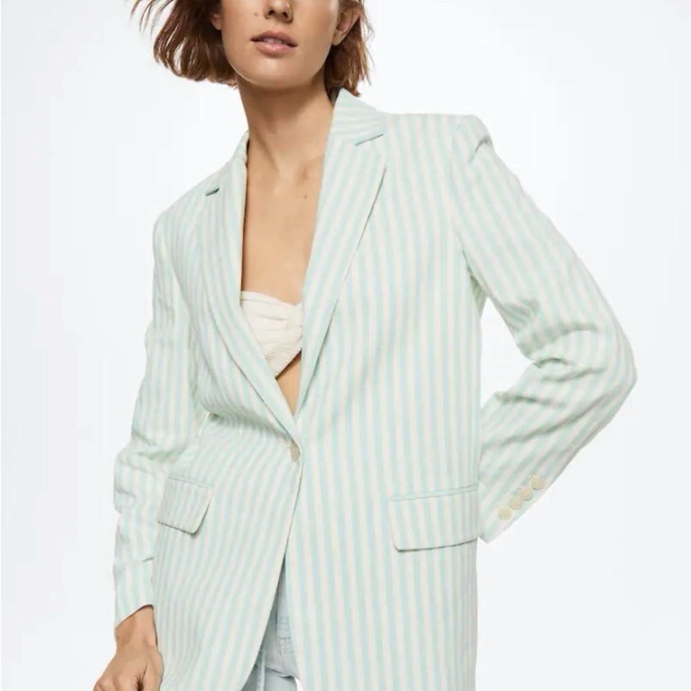 Mango Mint and White Striped Blazer